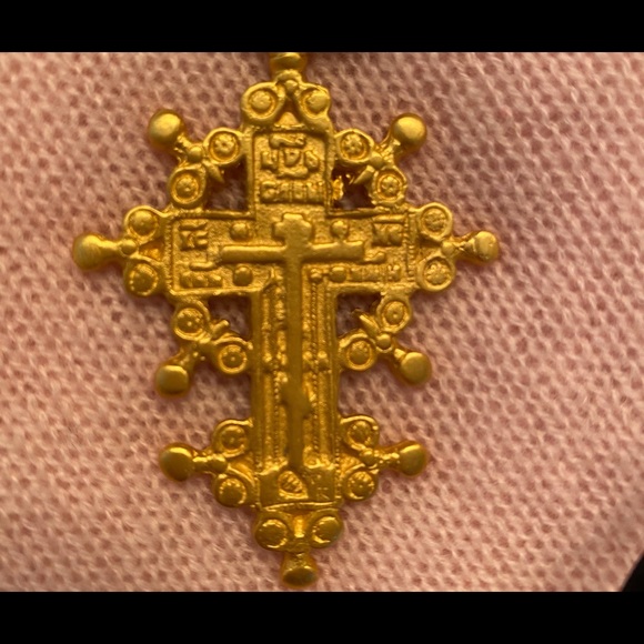 Goldtone Antique Cross on Black silk cord - Picture 2 of 6